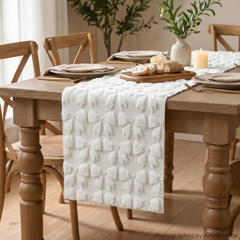 Bieżnik Artoid Mode Soft Pluszowy Futro 33 x 153 kremowa biel kokardka