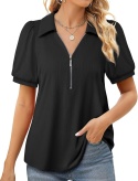 Damska bluzka letnia krótki rękaw polo na zamek tunika 2XL CZARNA