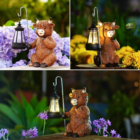 GOODECO Figurka Solarna Krowa Highland z Lampionem ozdoba ogrodowa