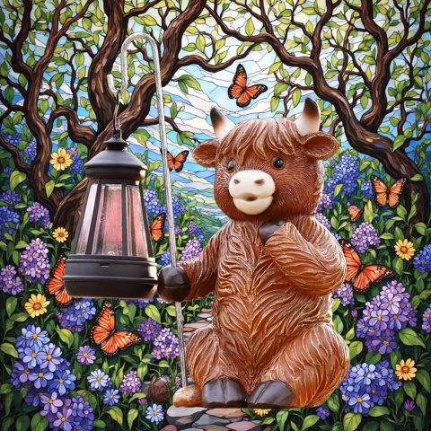 GOODECO Figurka Solarna Krowa Highland z Lampionem ozdoba ogrodowa