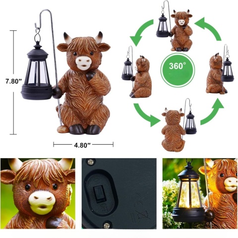 GOODECO Figurka Solarna Krowa Highland z Lampionem ozdoba ogrodowa