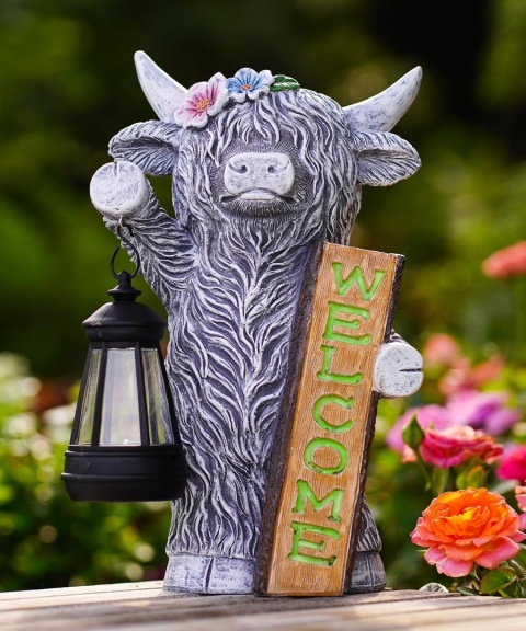 GOODECO Figurka Solarna Krowa Highland z Lampionem 27,6 cm solarna