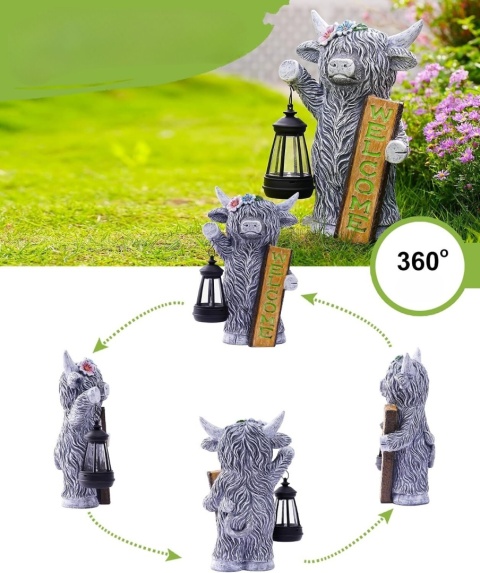 GOODECO Figurka Solarna Krowa Highland z Lampionem 27,6 cm solarna