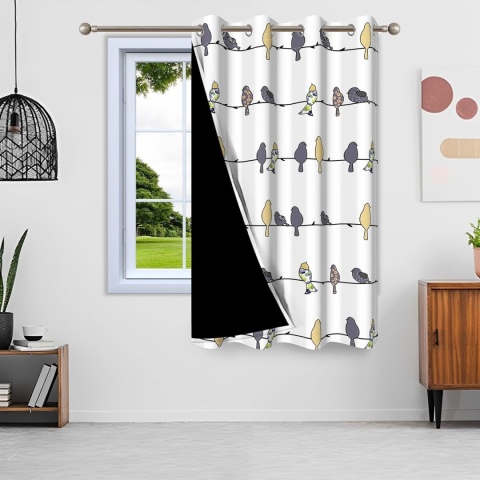 107 x 215 cm Zasłona PTAKI ptaszki ZACIEMNIAJĄCA PRZELOTKI Zasłona Termiczna Blackout