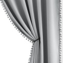 Zasłony Zaciemniające Szare z Pomponami 140x180 2 PANELE DEKORACYJNE