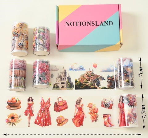 Taśma Washi 4 rolki ozdobne wzory PET do planowania i rękodzieła scrapbooking