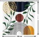 Zasłona prysznicowa 240 x 180cm boho mid-century modern zielone liście ABSTRAKCJA