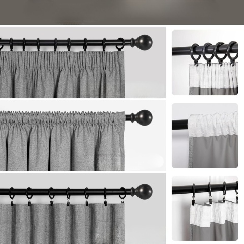 Zasłony zaciemniające termoizolacyjne zestaw 2 szt taśma 175x140cm Ciemnoszary