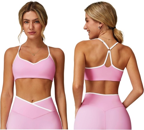 Biustonosz sportowy na fitness Top damski joga push-up różowy L