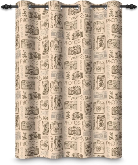 Zasłona Zaciemniająca 135x175 Aparaty Retro Beż aparat fotograficzny panel