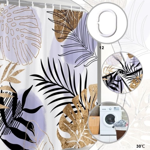 ZASŁONA PRYSZNICOWA TEKSTYLNA BOHO LIŚCIE TROPICAL MONSTERA 180X200 PALMA