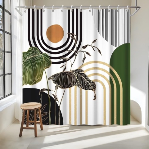 Wodoodporna zasłona prysznicowa Boho Liście Palmy 180x180cm TEKSTYLNA BOHO