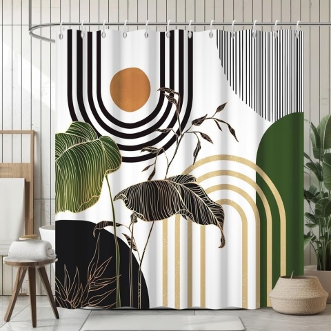 Wodoodporna zasłona prysznicowa Boho Liście Palmy 180x180cm TEKSTYLNA BOHO