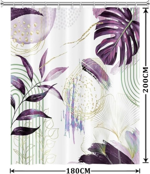 ZASŁONA PRYSZNICOWA TEKSTYLNA BOHO LIŚCIE TROPICAL MONSTERA 180X200 PALMA