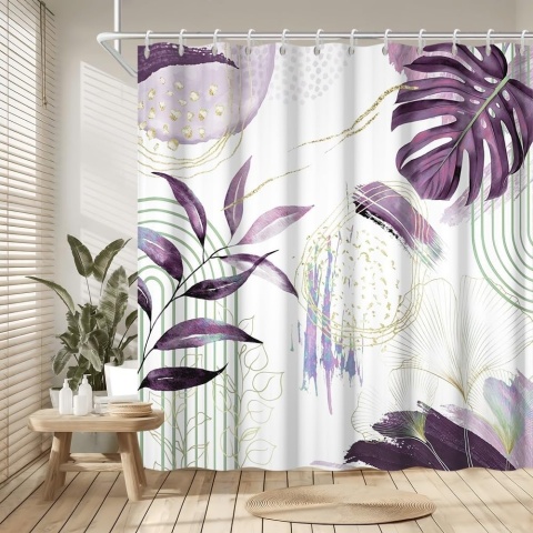 ZASŁONA PRYSZNICOWA TEKSTYLNA BOHO LIŚCIE TROPICAL MONSTERA 180X200 PALMA