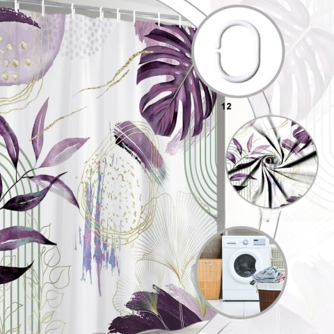 ZASŁONA PRYSZNICOWA TEKSTYLNA BOHO LIŚCIE TROPICAL MONSTERA 180X200 PALMA