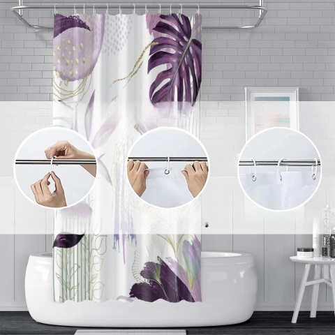 ZASŁONA PRYSZNICOWA TEKSTYLNA BOHO LIŚCIE TROPICAL MONSTERA 180X200 PALMA