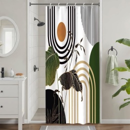 Zasłona Prysznicowa 90x180 Wąska Boho Liście Modern MID-CENTURY tekstylna