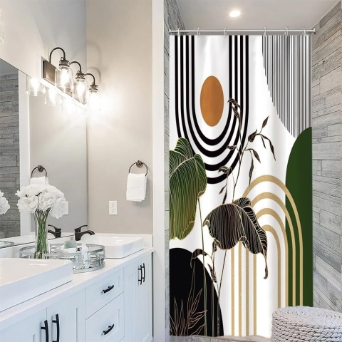 Zasłona Prysznicowa 90x180 Wąska Boho Liście Modern MID-CENTURY tekstylna