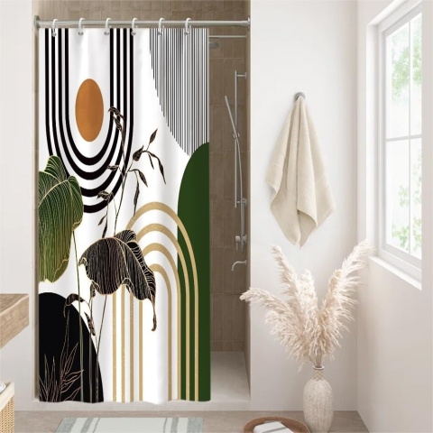 Zasłona Prysznicowa 90x180 Wąska Boho Liście Modern MID-CENTURY tekstylna