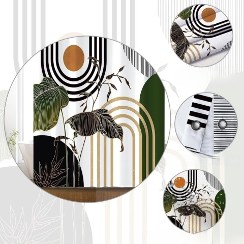 Zasłona Prysznicowa 90x180 Wąska Boho Liście Modern MID-CENTURY tekstylna