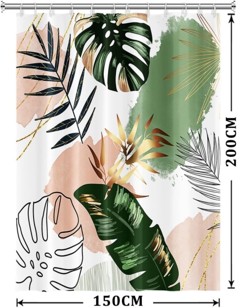 Zasłona prysznicowa odporna na pleśń Dżungla 150x200 boho tropical tekstylna