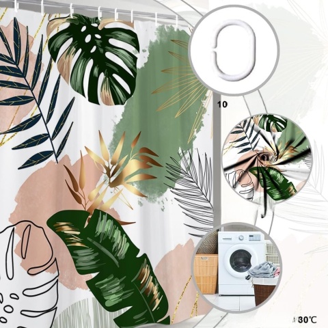 Zasłona prysznicowa odporna na pleśń Dżungla 150x200 boho tropical tekstylna