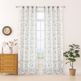 Zasłony komplet 2 sztuki 140x229 Boho Len Liście Kwiaty zasłona kółka