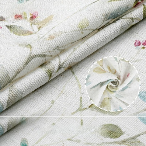 Zasłony komplet 2 sztuki 140x229 Boho Len Liście Kwiaty zasłona kółka