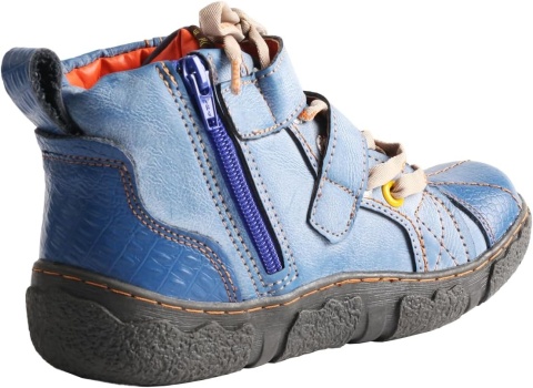 TMA EYES Modne botki retro z zamkiem buty skóra sznurówki rzepy zamek 41 BLUE