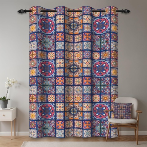 Zasłona OZDOBA BOHO MANDALA NA OKNO 107x160cm kotara patchwork zaciemniająca