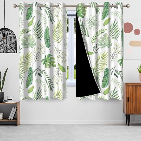 Zasłony Zaciemniające BLACKOUT Liście Palma 2szt 117x183cm Zielone 2 szt.