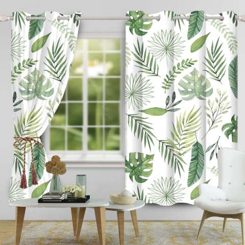 Zasłony Zaciemniające BLACKOUT Liście Palma 2szt 117x183cm Zielone 2 szt.
