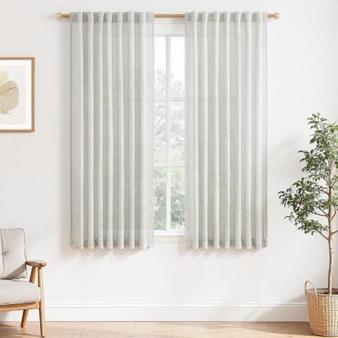 zasłony lniane MRTREES 2 szt. półprzezroczyste Kość słoniowa 145x140 cm