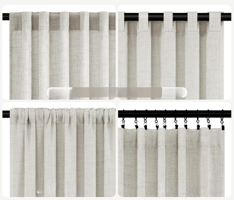 zasłony lniane MRTREES 2 szt. półprzezroczyste Kość słoniowa 145x140 cm