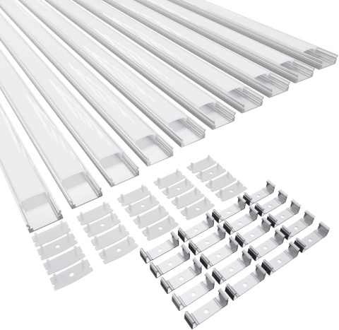 CUQI Profil LED aluminiowy 10x40cm mleczna osłonka PC zaślepki klipsy montażowe 10 szt.