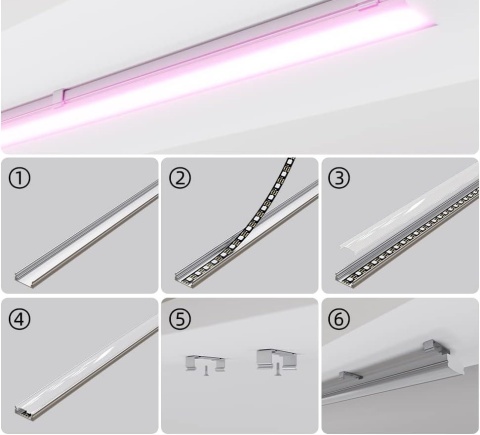 CUQI Profil LED aluminiowy 10x40cm mleczna osłonka PC zaślepki klipsy montażowe 10 szt.