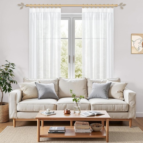 Firany woalowe zestaw 2 szt. efekt lnu taśma marszcząca 220x140cm Białe