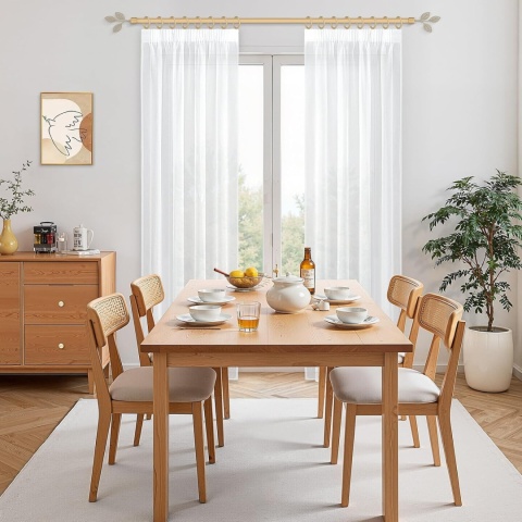 Firany woalowe zestaw 2 szt. efekt lnu taśma marszcząca 220x140cm Białe