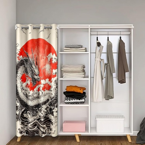 zasłona drzwiowa Noren wzór smok fala 106 x 203cm – Czerwona