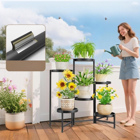 KWIETNIK METALOWY STOJAK NA KWIATY 6 POZIOMÓW LOFT SKŁADANY DUŻE TACE REGULOWANY 70cm