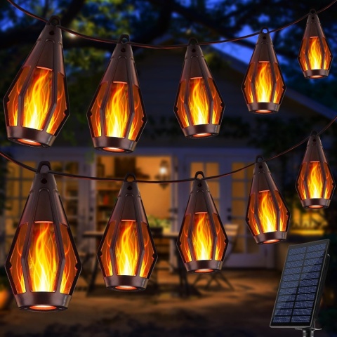 GIRLANDA OGRODOWA SOLARNA 12,6m 15xLED PŁOMIEŃ IP65 lampki