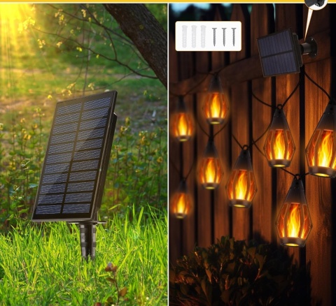GIRLANDA OGRODOWA SOLARNA 12,6m 15xLED PŁOMIEŃ IP65 lampki