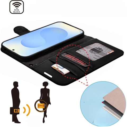 Etui Portfel do SAMSUNG GALAXY S21 Skórzane Klapka Magnes TECHGEAR Czarny