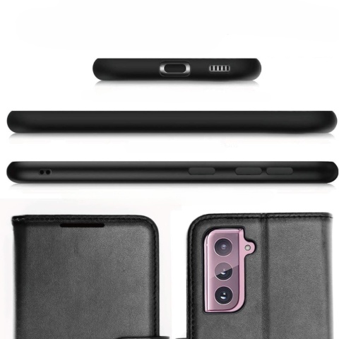 Etui Portfel do SAMSUNG GALAXY S21 Skórzane Klapka Magnes TECHGEAR Czarny
