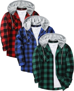Męska koszula flanelowa z kapturem w kratę długi rękaw 3-pak 3XL