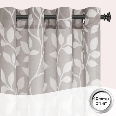 Zasłony Firany woalowe Liście szare 2szt 140x260 Kółka woal