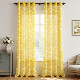 Zasłony Firany Liście żółte woalowe 2szt 140x260 Kółka woal przelotki