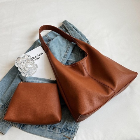 torba shopper z kopertówką torebka na ramię z kieszenią Brązowy