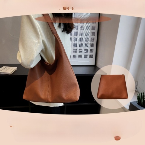 torba shopper z kopertówką torebka na ramię z kieszenią Brązowy